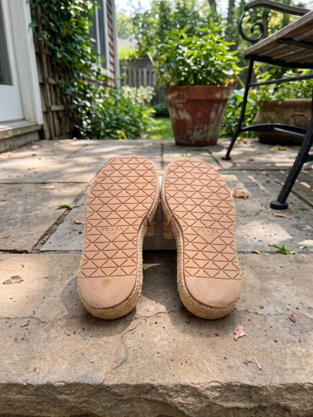 Prada Beige Woven Raffia Slide Sandals - Picture 2 of 3